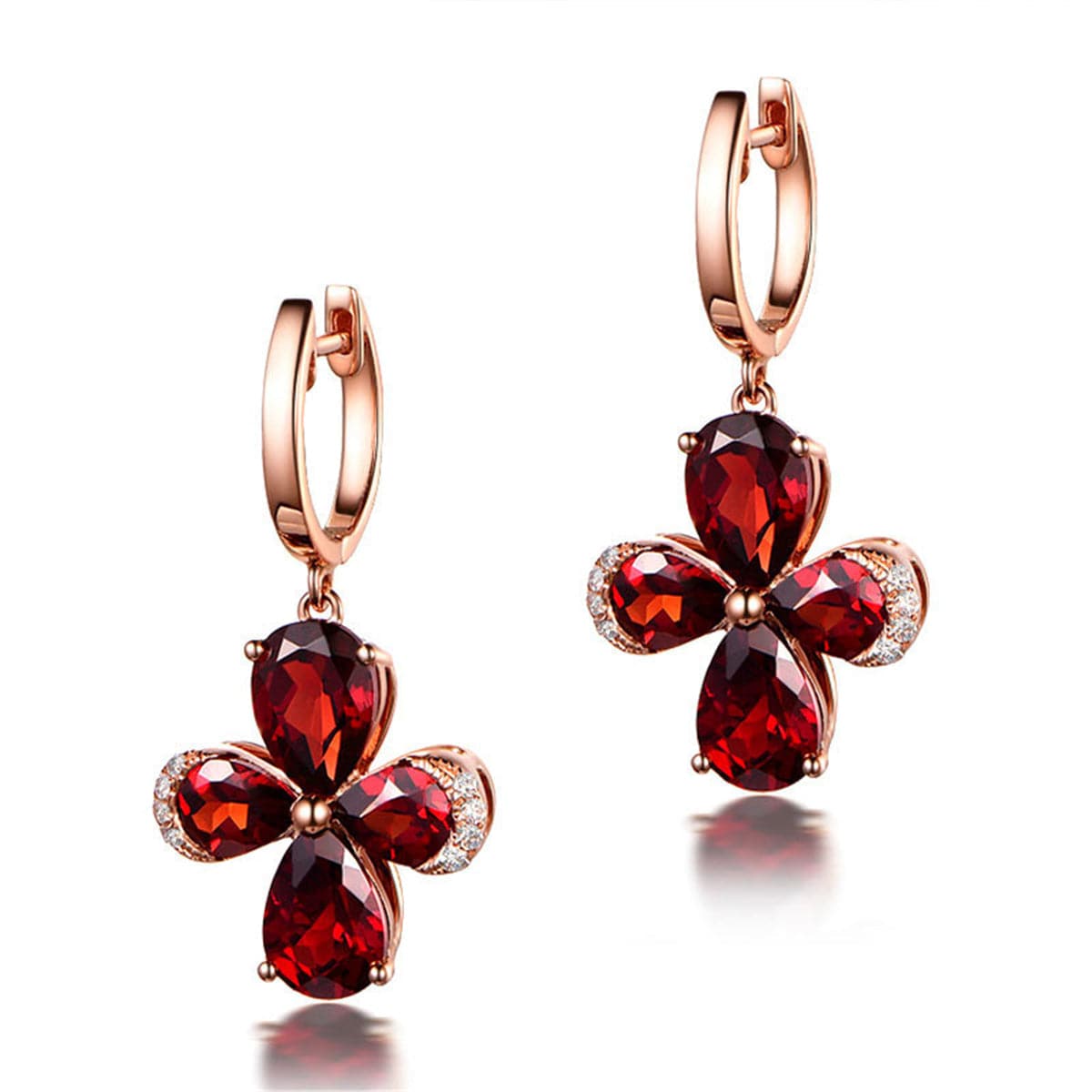 Red Crystal & 18K Rose Gold-Plated Clover Drop Earrings
