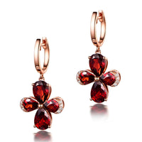 Red Cubic Zirconia & 18k Rose Gold-Plated Clover Drop Earrings
