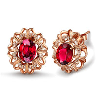 Red Crystal & Cubic Zirconia 18K Rose Gold-Plated Floral Stud Earrings