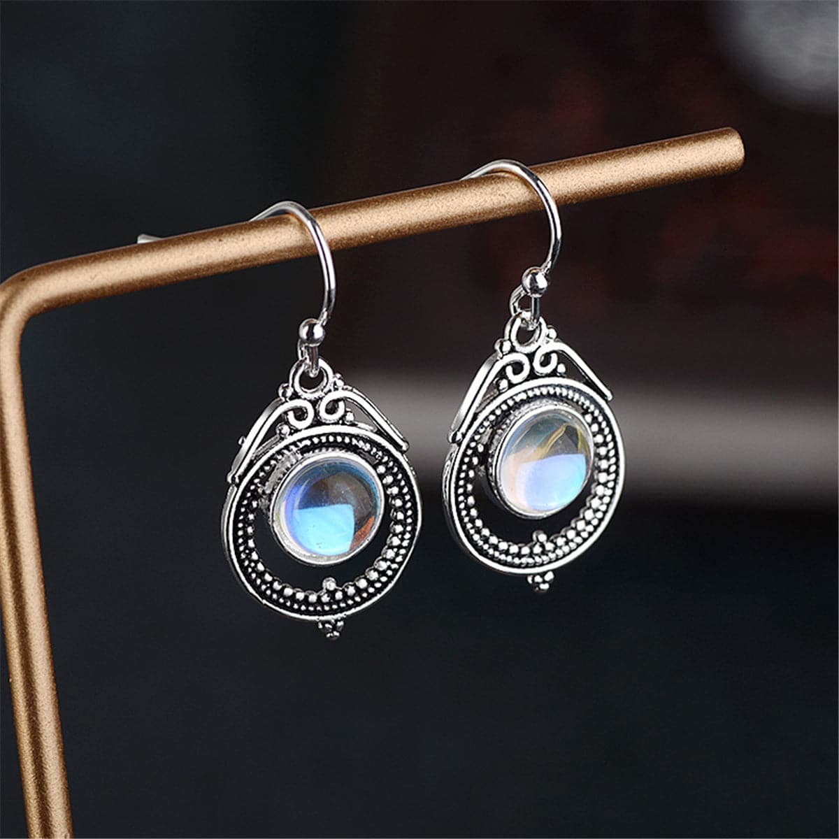 Opal & Silver-Plated Bezel Milgrain Drop Earrings - streetregion