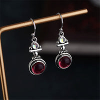 Red Moonstone & Silver-Plated Round Drop Earrings