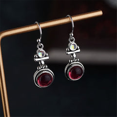 Red Moonstone & Silver-Plated Round Drop Earrings