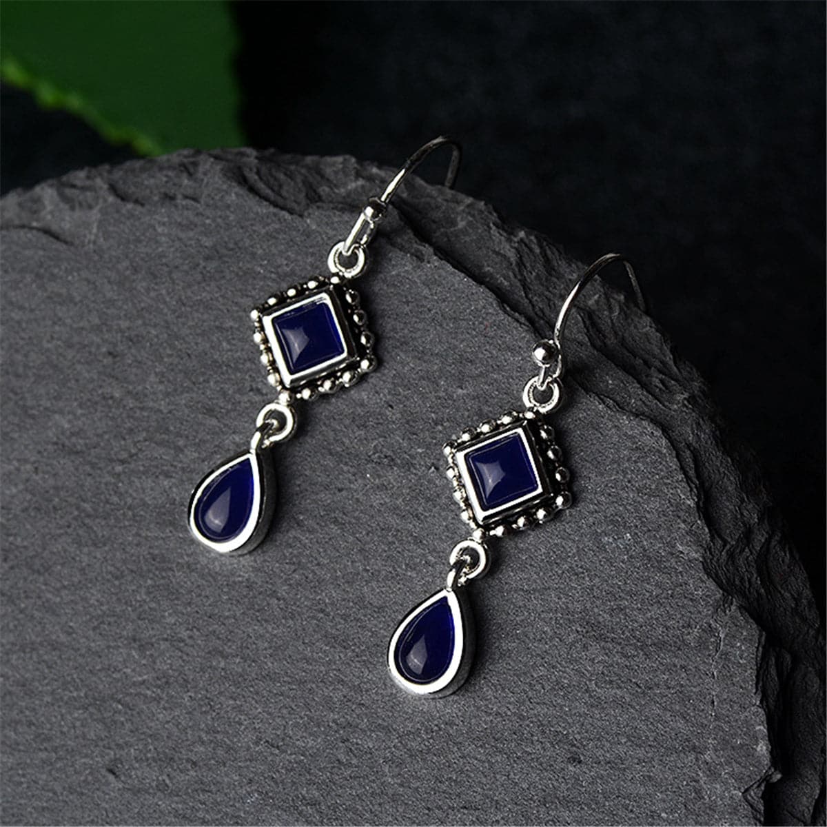 Dark Blue Crystal & Silver-Plated Princess Drop Earrings - streetregion