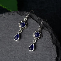 Dark Blue Crystal & Silver-Plated Princess Drop Earrings - streetregion