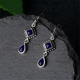 Dark Blue Crystal & Silver-Plated Princess Drop Earrings - streetregion