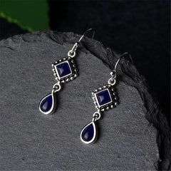 Dark Blue Crystal & Silver-Plated Princess Drop Earrings - streetregion