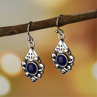 Retro Blue Crystal & Silver-Plated Filigree Drop Earrings