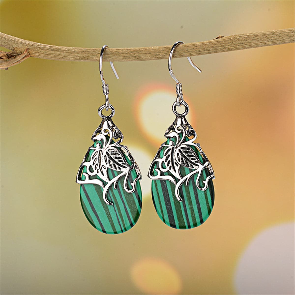 Green Shell & Silver-Plated Drop Earrings - streetregion