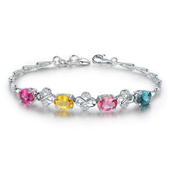 Blue Crystal & platinum-Plated Clover Charm Bracelet - streetregion