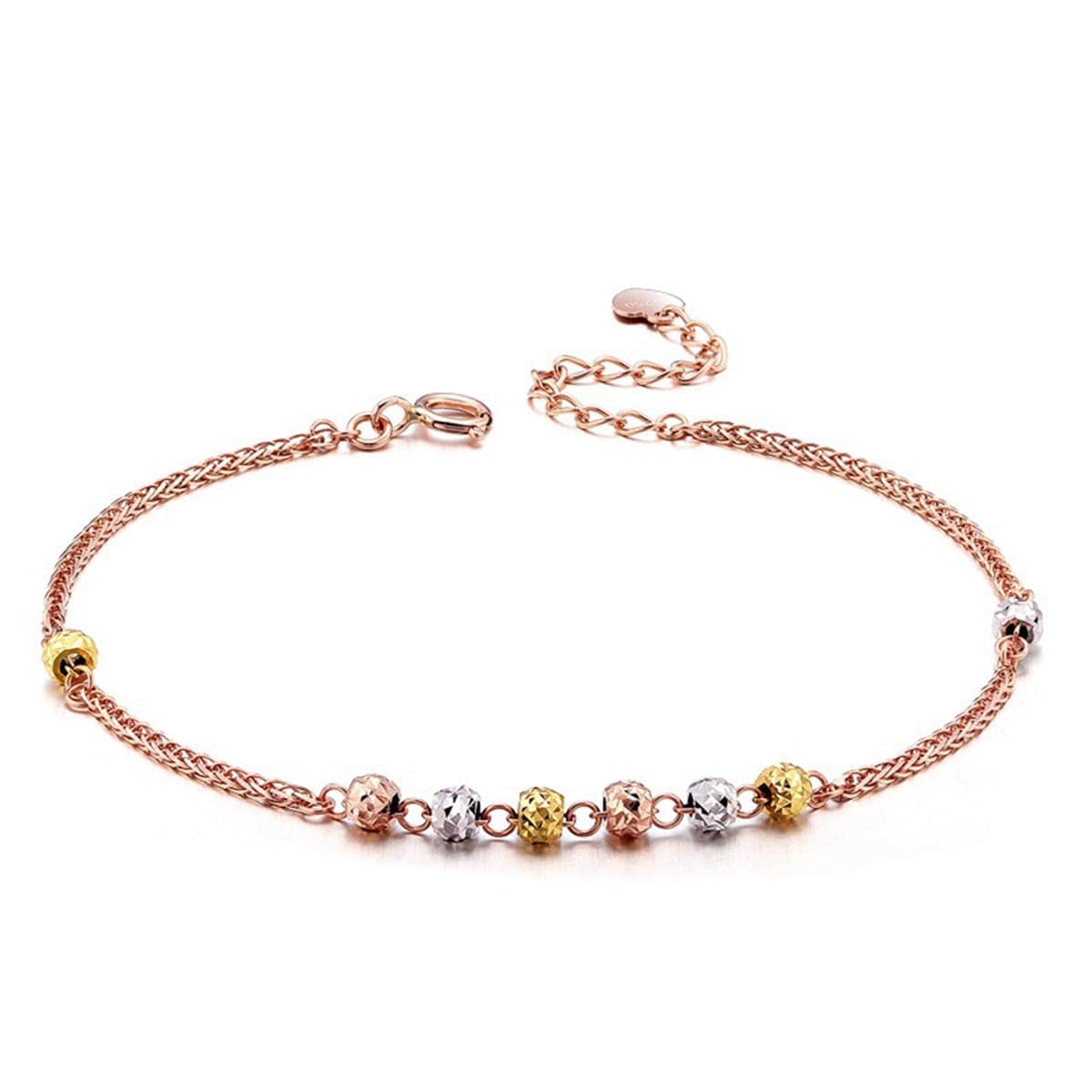 Tri-Tone Beaded Wheat Chain Bracelet