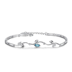 Aqua cubic zirconia & Silver-Plated Vine Bracelet - streetregion