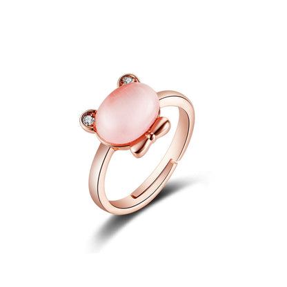 Pink Crystal and Cubic Zirconia Kitty Ring, statement rings for women, everyday style, front view