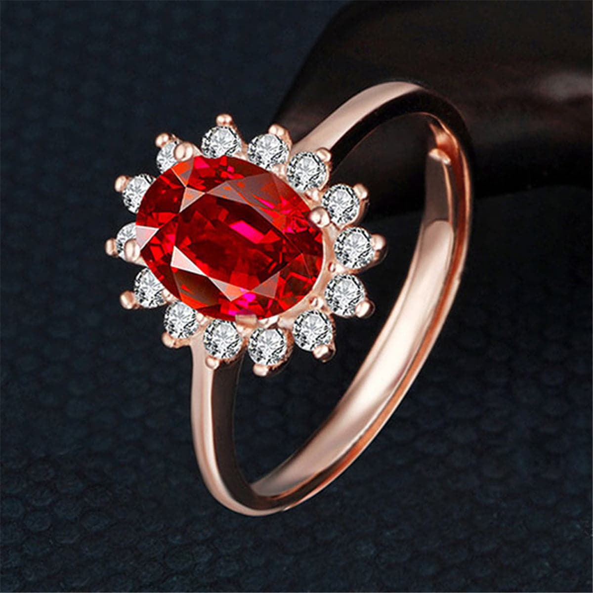 Red Crystal & cubic zirconia Floral Edge Adjustable Ring - streetregion