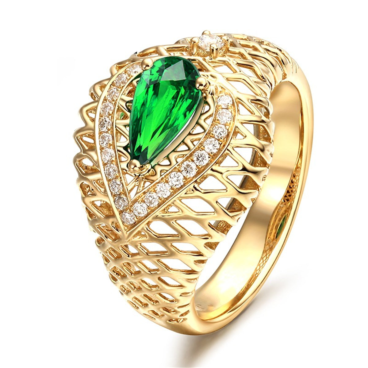 Green Cubic Zirconia Lattice Cutout Ring