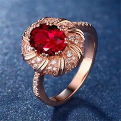 Red Crystal & Cubic Zirconia Oval Floral Ring