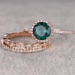 Green Crystal & cubic zirconia Ring Set - streetregion