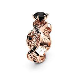 Black Cubic Zirconia & 18K Rose Gold-Plated Ring
