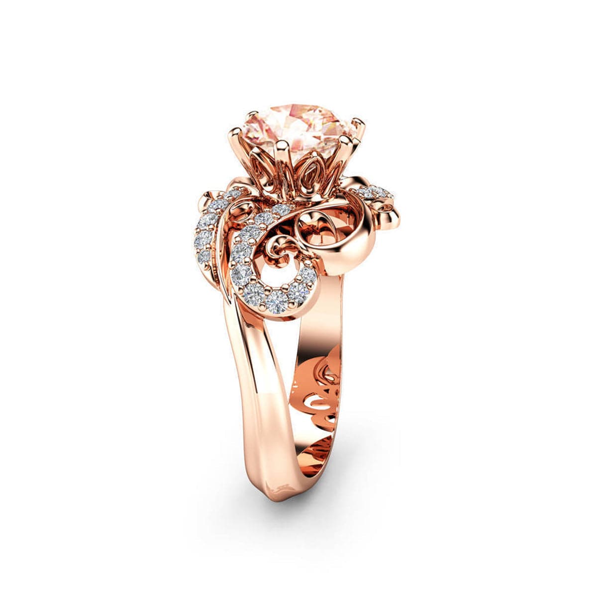 Champagne Crystal & cubic zirconia Filigree Floral Ring - streetregion