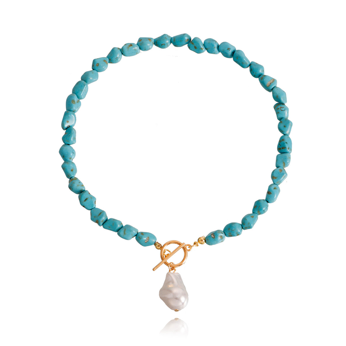 Turquoise and Pearl 18K Gold-Plated Toggle Pendant Necklace, gold pendant necklace for women, lifestyle look