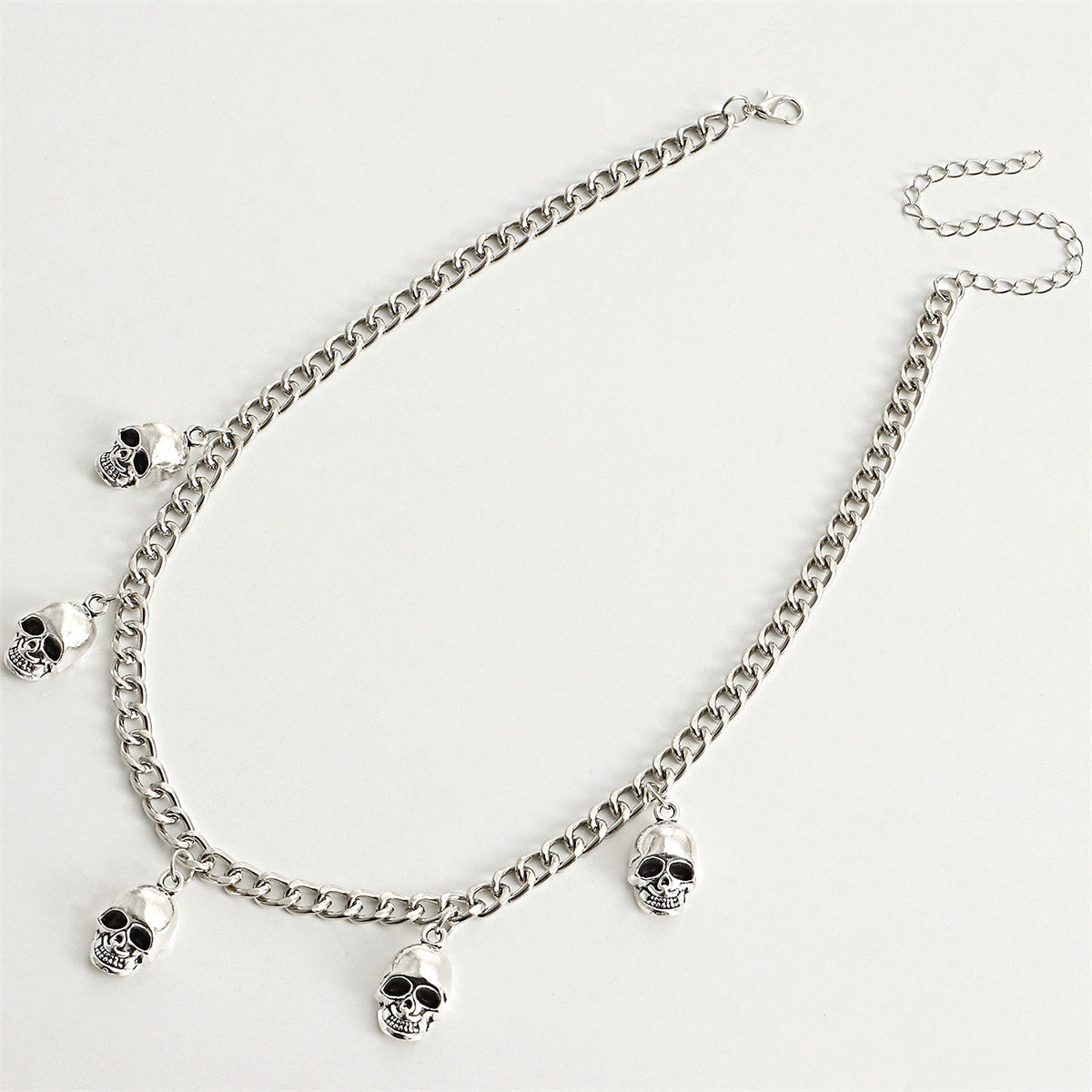 Silver-Plated Skulls Charm Necklace, silver pendant necklace for women, everyday style, lifestyle look