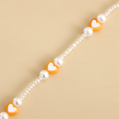 Orange Acrylic & Pearl Heart Station Necklace