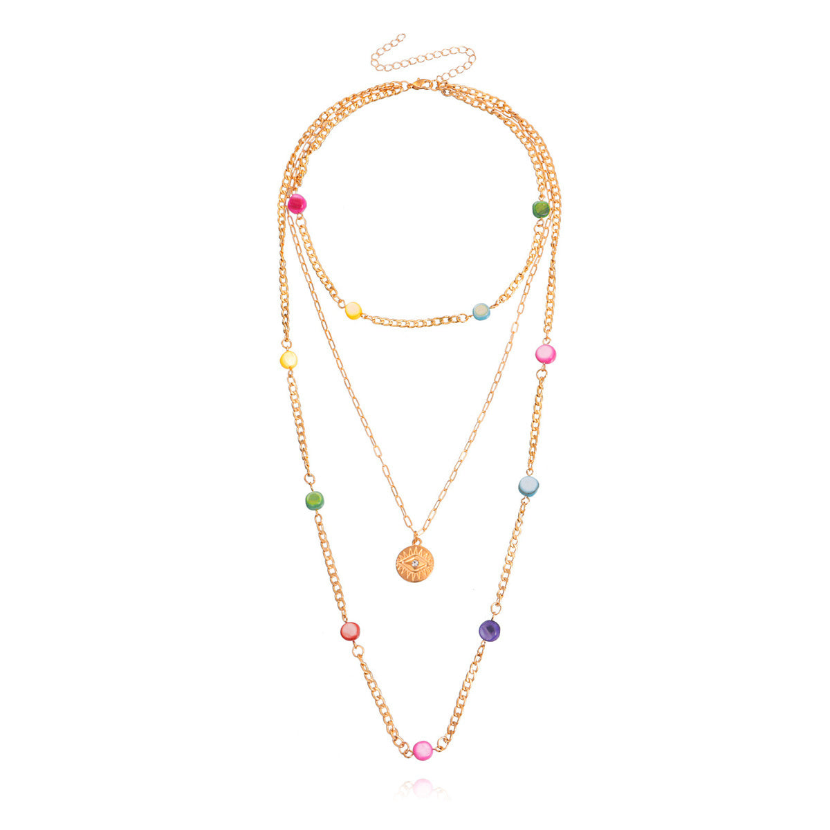 Multicolor Acrylic & Cubic Zirconia 18K Gold-Plated Pendant Layered Necklace