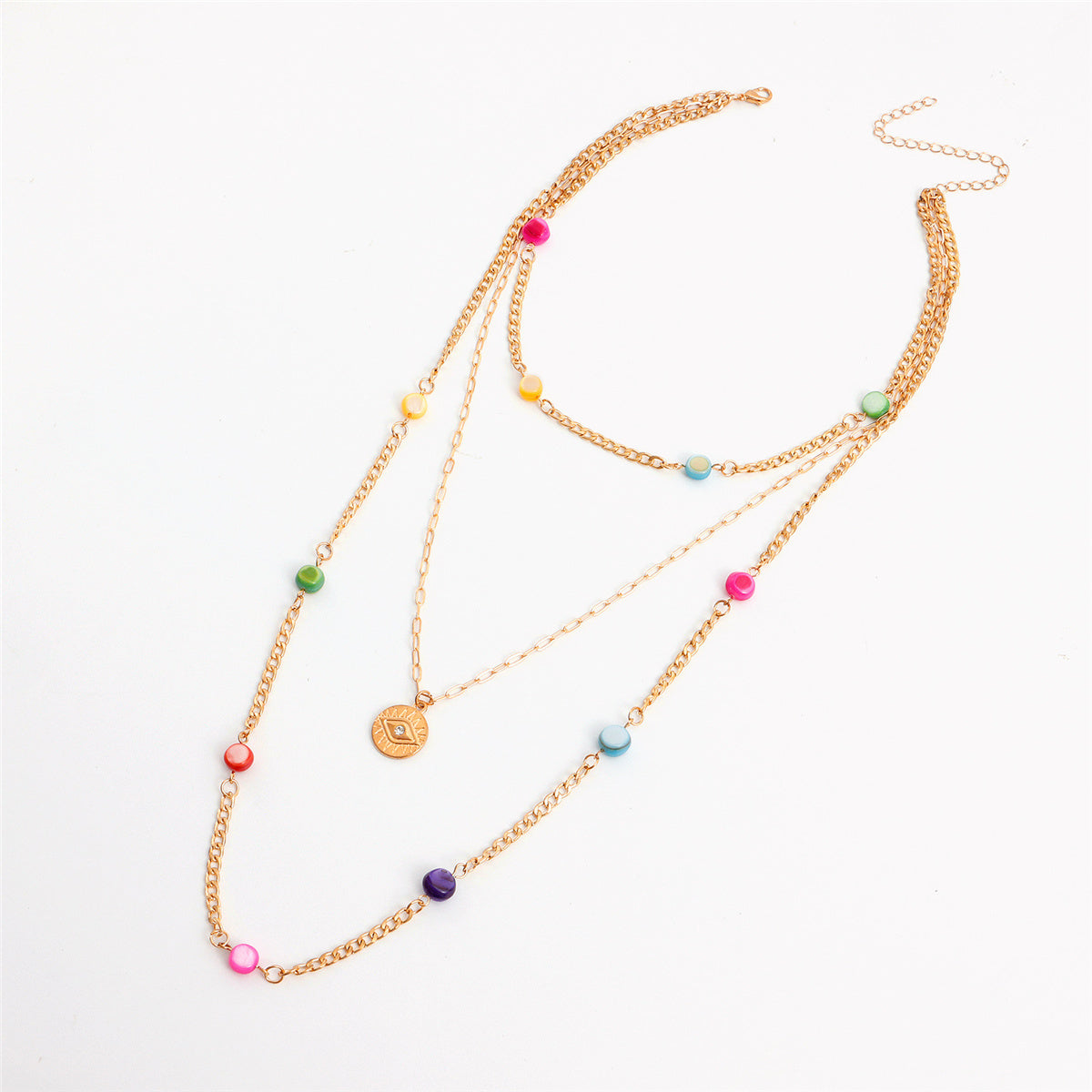 Multicolor Acrylic & Cubic Zirconia 18K Gold-Plated Pendant Layered Necklace