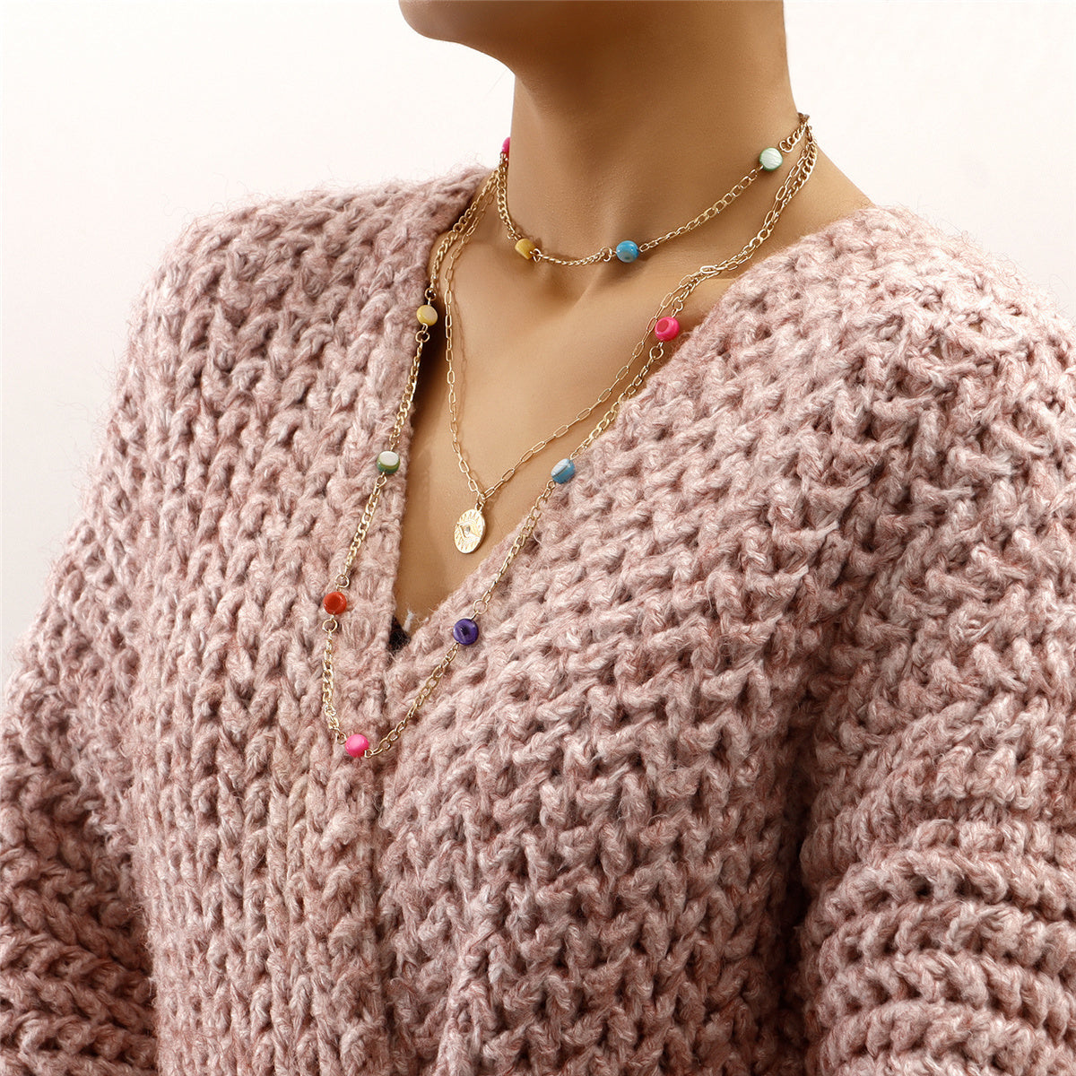 Multicolor Acrylic & Cubic Zirconia 18K Gold-Plated Pendant Layered Necklace