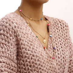 Multicolor Acrylic & Cubic Zirconia 18K Gold-Plated Pendant Layered Necklace