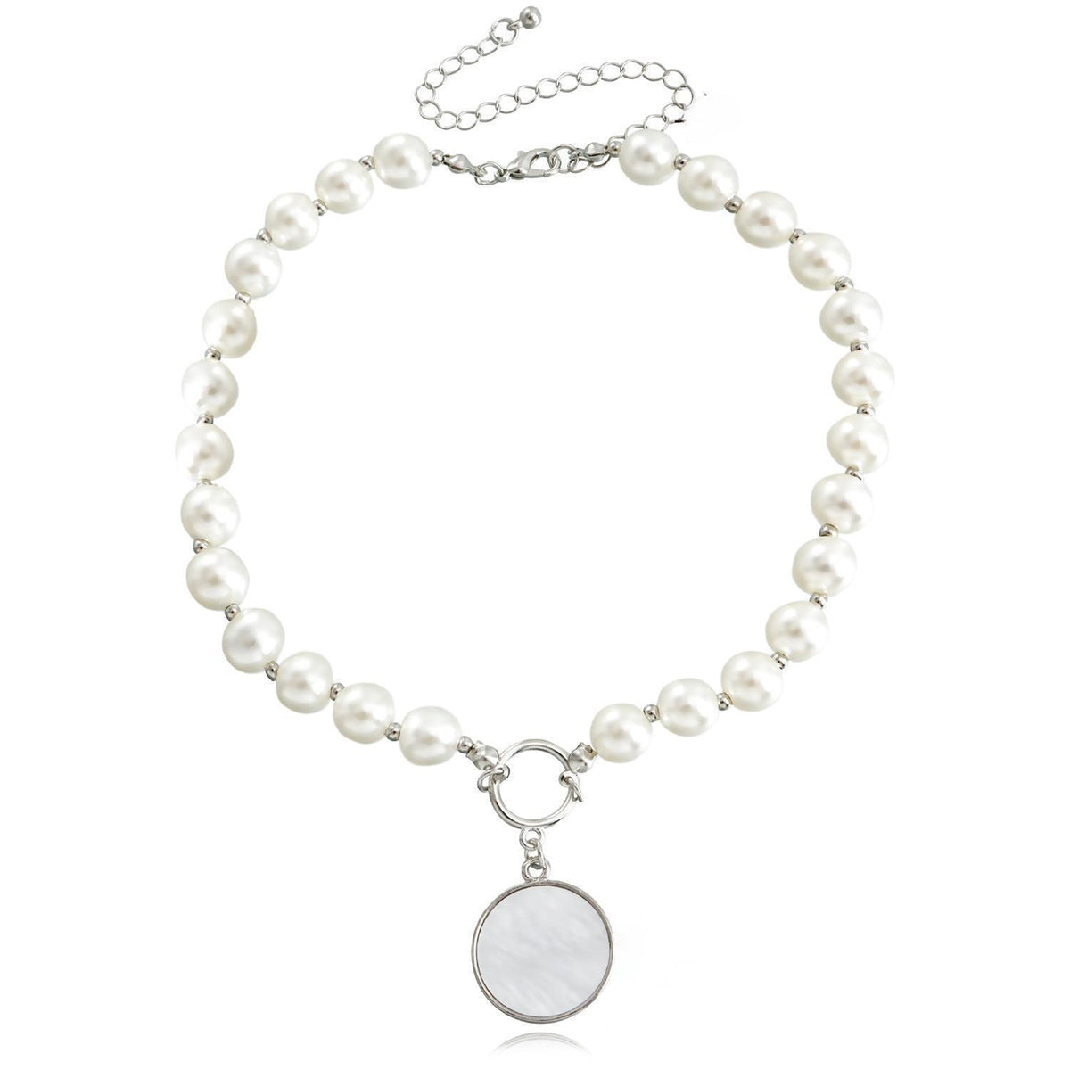 Pearl and White Shell Silver-Plated Round Pendant Necklace, silver pendant necklace for women, styled look