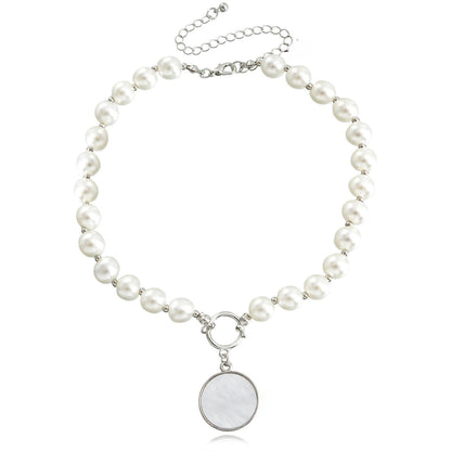 Pearl and White Shell Silver-Plated Round Pendant Necklace, silver pendant necklace for women, styled look