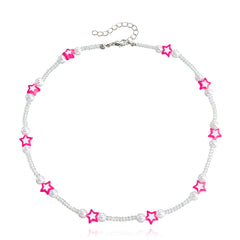 Light Red Acrylic & Pearl Star Station Necklace