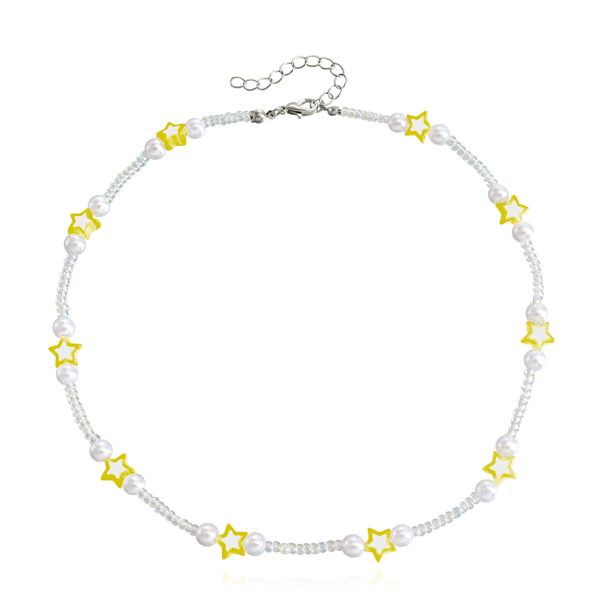 Yellow Acrylic & Pearl Star Station Necklace