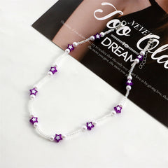 Purple Acrylic & Pearl Star Station Necklace