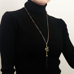 Cubic Zirconia & 18K Gold-Plated Snake Tassel Pendant Necklace