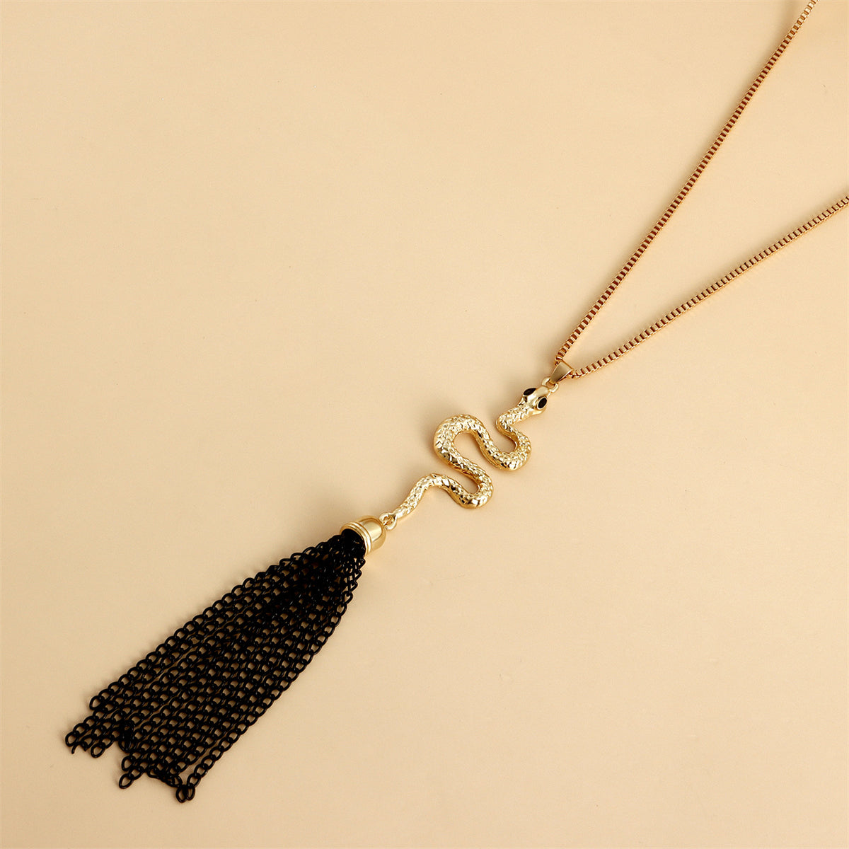 Cubic Zirconia & 18K Gold-Plated Snake Tassel Pendant Necklace