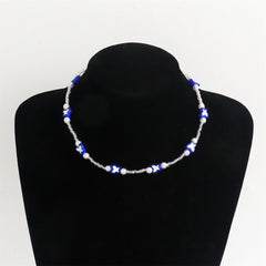 Dark Blue Acrylic & Pearl Silver-Plated Butterfly Station Necklace