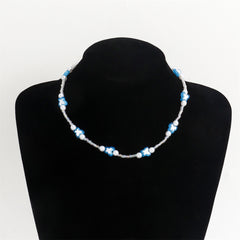 Light Blue Acrylic & Pearl Butterfly Beaded Station Necklace