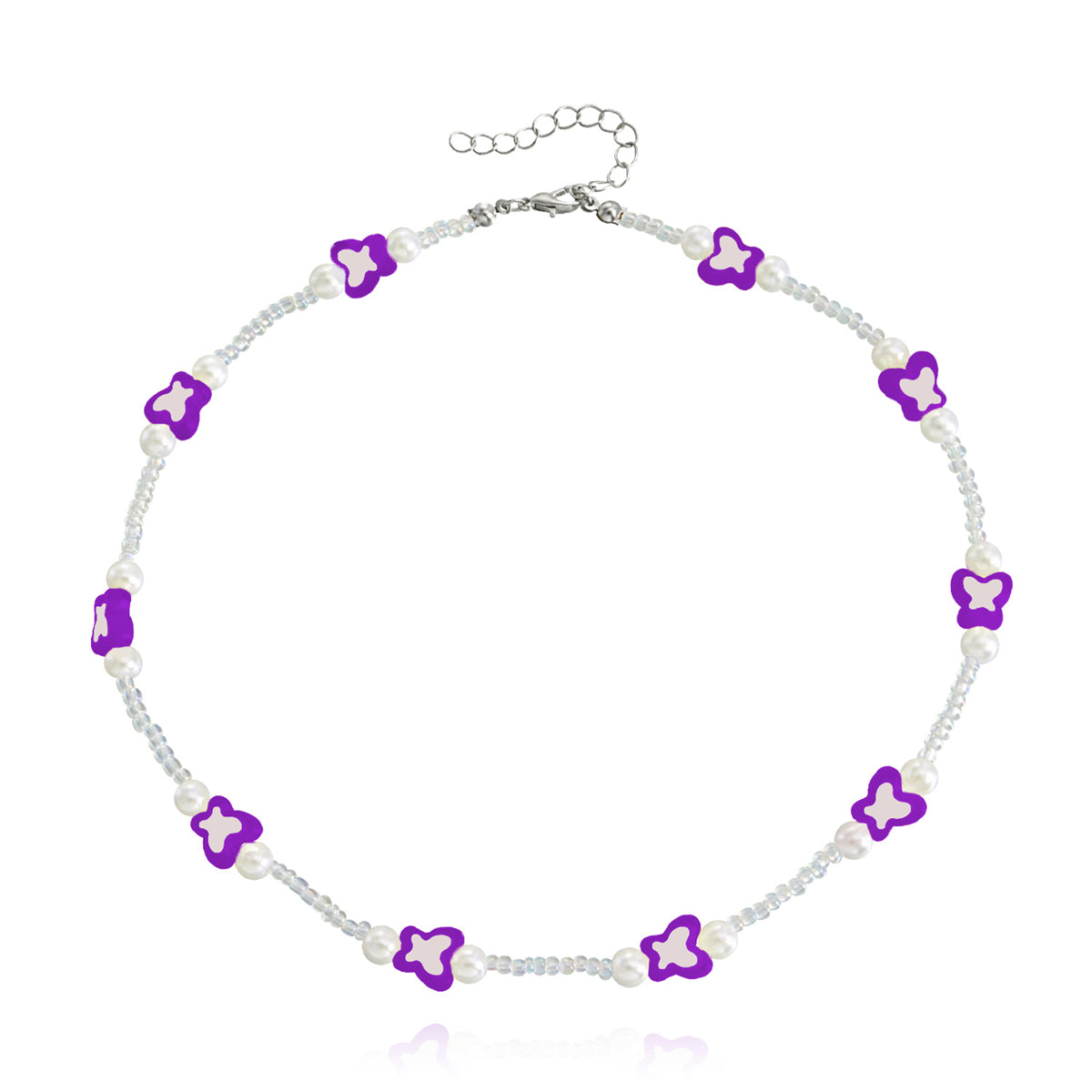 Purple Acrylic & Pearl Silver-Plated Butterfly Station Necklace