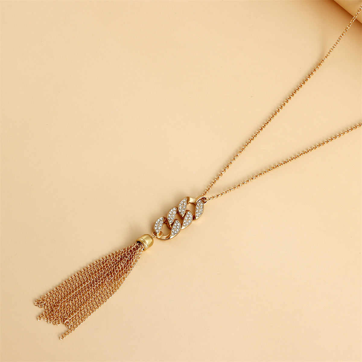 Cubic Zirconia and 18K Gold-Plated Curb Chain Tassel Pendant Necklace, gold pendant necklace for women, styled look
