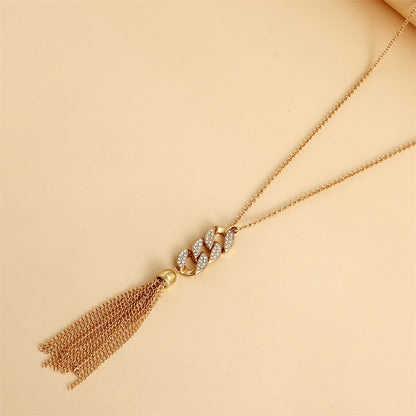 Cubic Zirconia and 18K Gold-Plated Curb Chain Tassel Pendant Necklace, gold pendant necklace for women, styled look