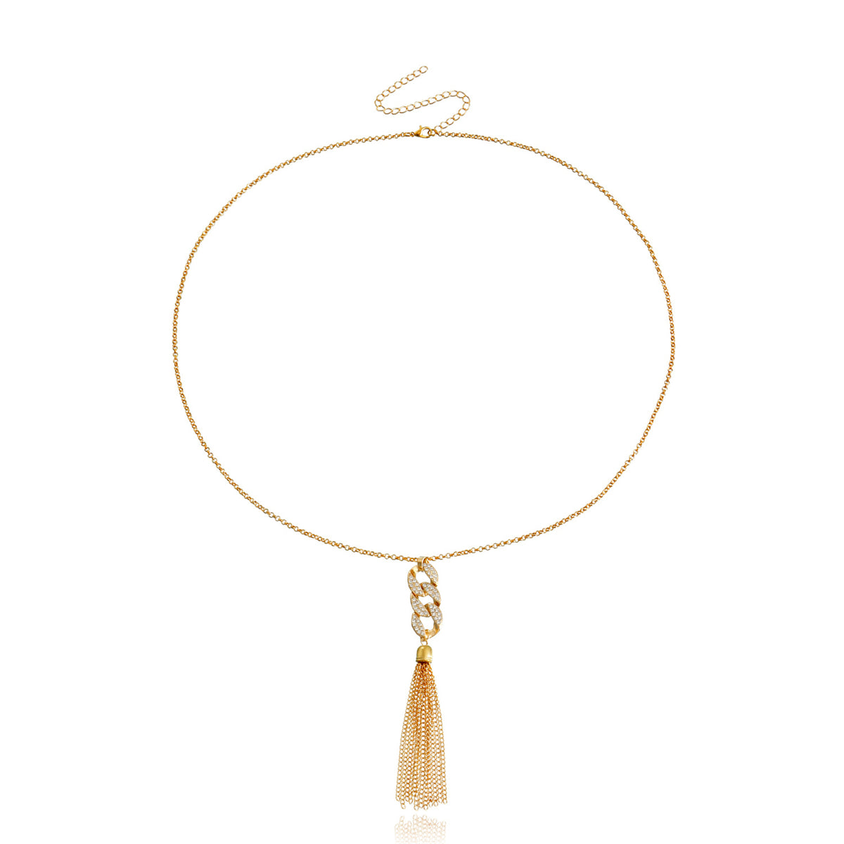 Cubic Zirconia and 18K Gold-Plated Curb Chain Tassel Pendant Necklace, gold pendant necklace for women, lifestyle look