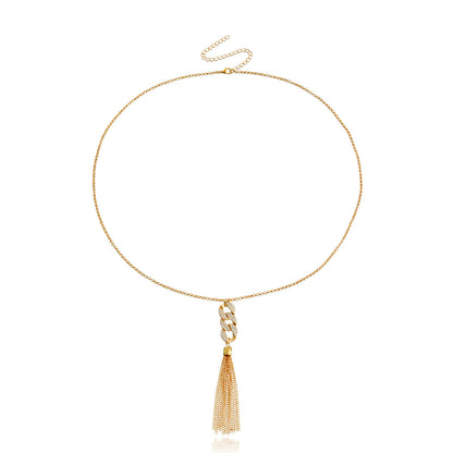 Cubic Zirconia and 18K Gold-Plated Curb Chain Tassel Pendant Necklace, gold pendant necklace for women, lifestyle look