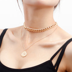 Beautifully crafted 18K gold-plated curb chain necklace with a coin charm pendant, ideal for adding a touch of elegance.