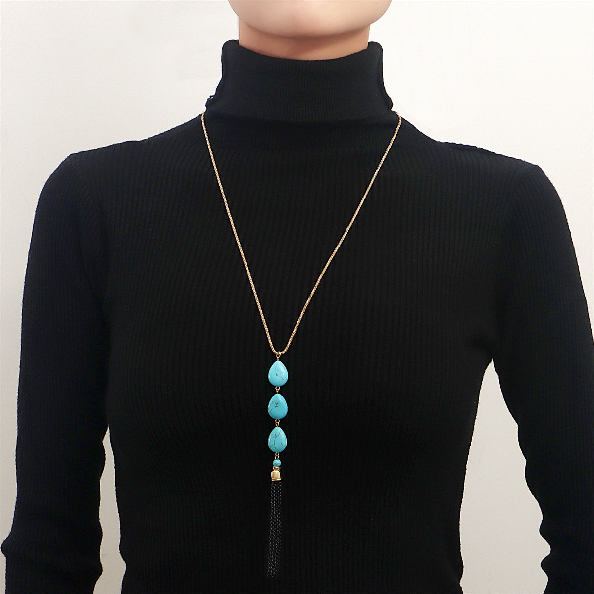 Turquoise & 18K Gold-Plated Tassel Pendant Necklace