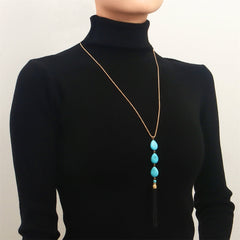 Turquoise & 18K Gold-Plated Tassel Pendant Necklace