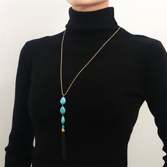 Turquoise & 18K Gold-Plated Tassel Pendant Necklace