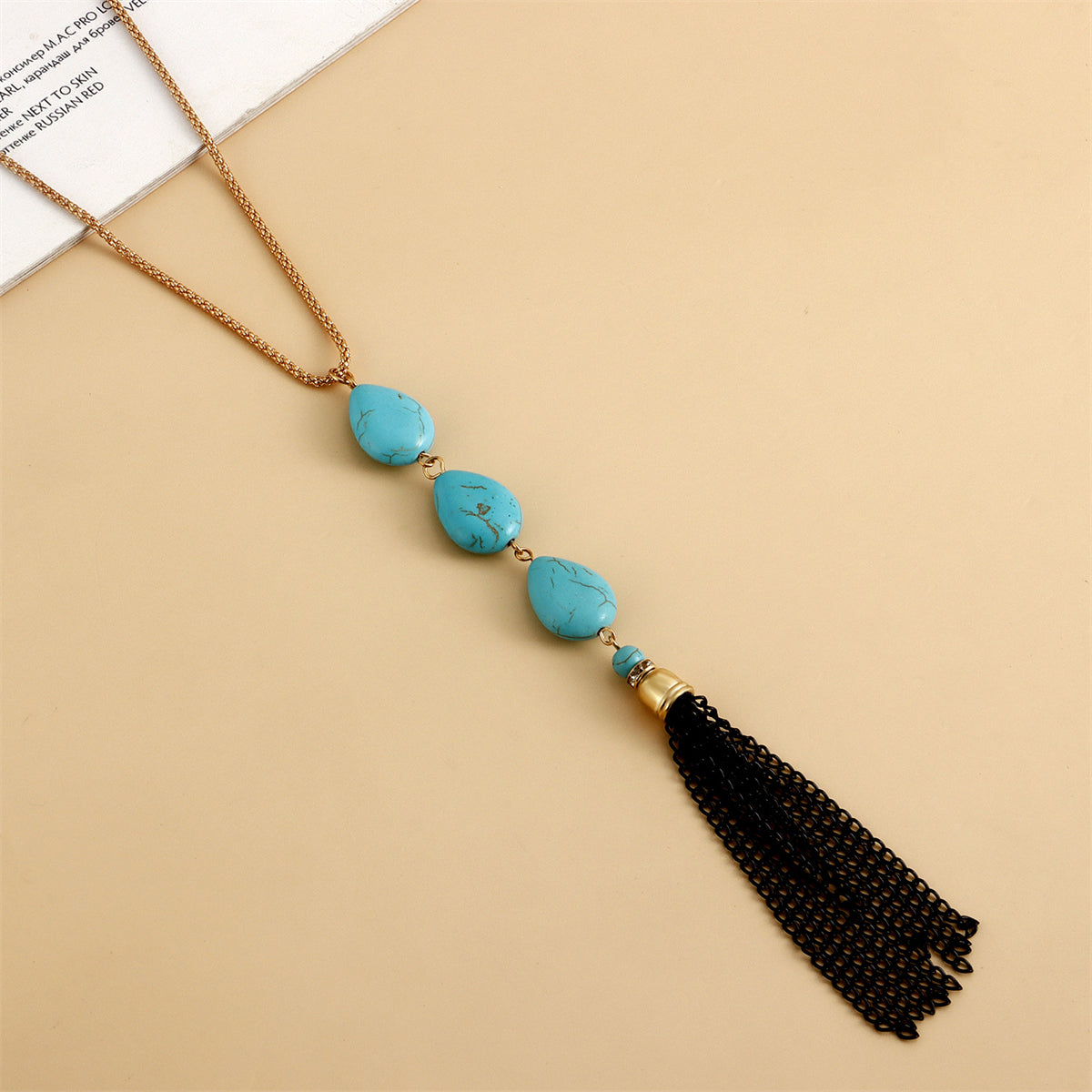 Turquoise & 18K Gold-Plated Tassel Pendant Necklace