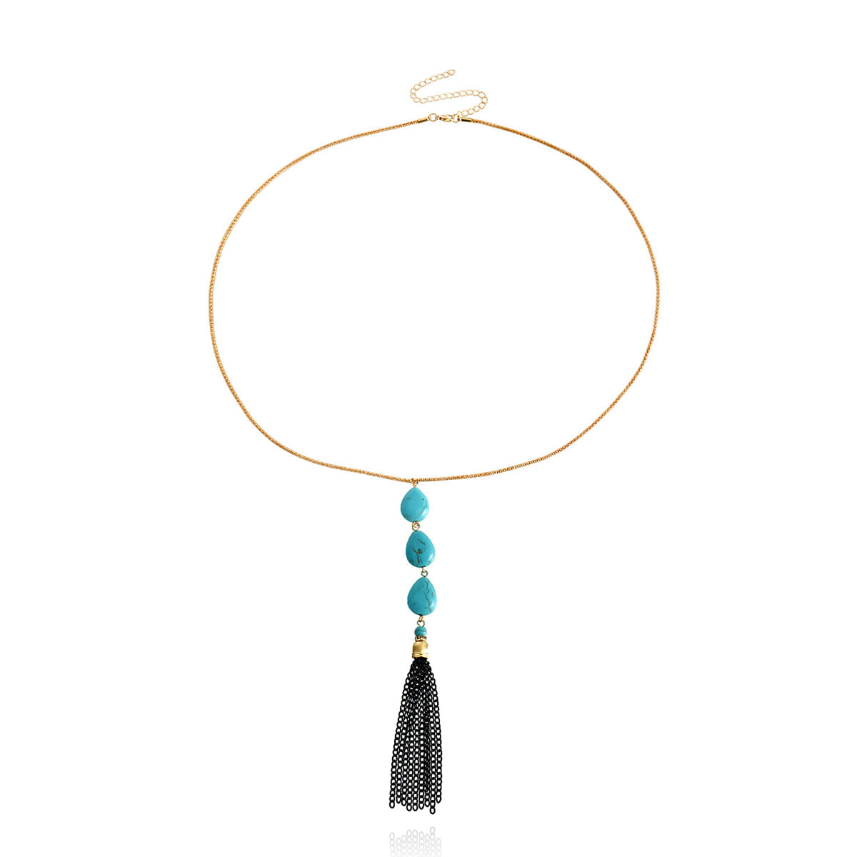 Turquoise & 18K Gold-Plated Tassel Pendant Necklace