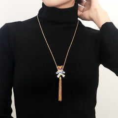 Clear Resin & 18K Gold-Plated Bear Tassel Pendant Necklace